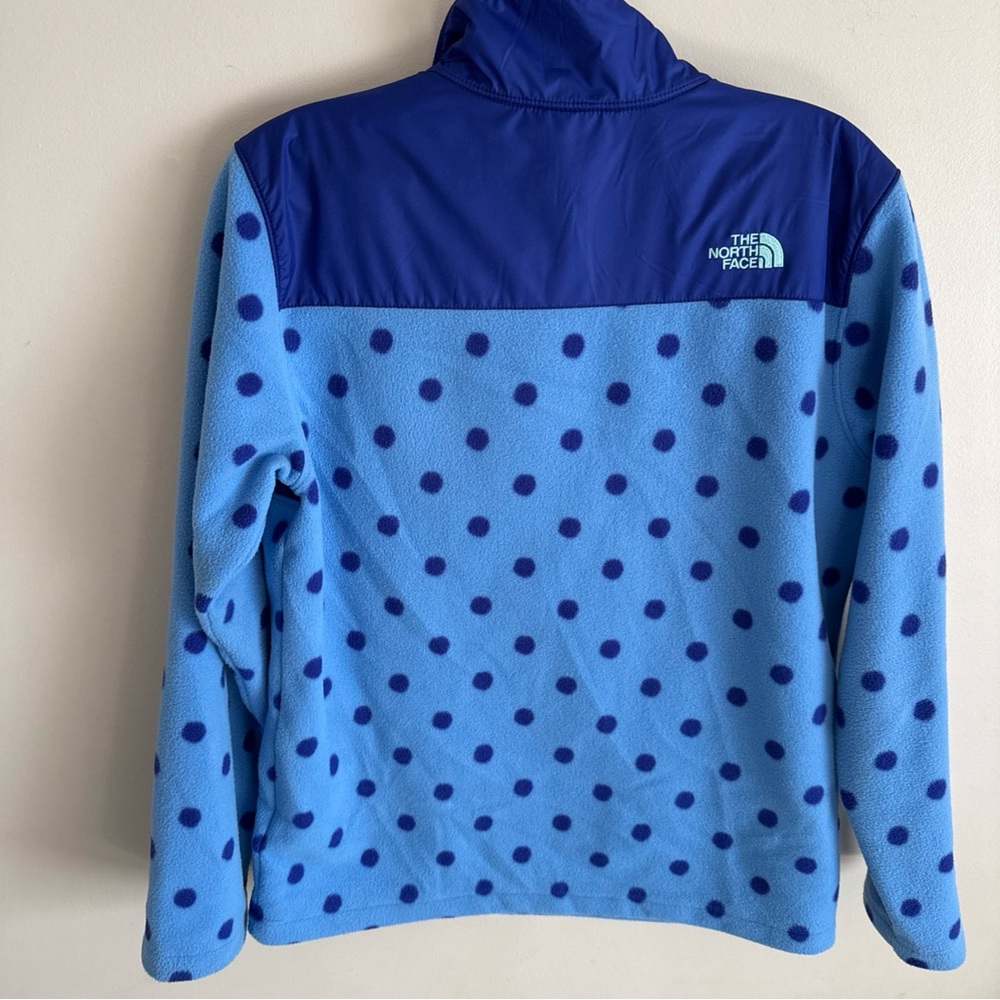 Girls The North Face Fleece Pullover Top Jacket Quarter Zip XL Blue Polka Dot - Picture 2 of 7